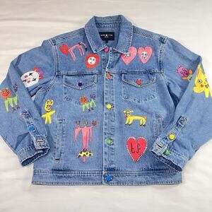 Teddy Fresh Denim Jacket Size S Kay Rose All My Friends Oversized Artsy Colorful